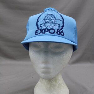 Vintage Screened Trucker Hat - Expo 86 Science Center Pom Pom Top - Snapback